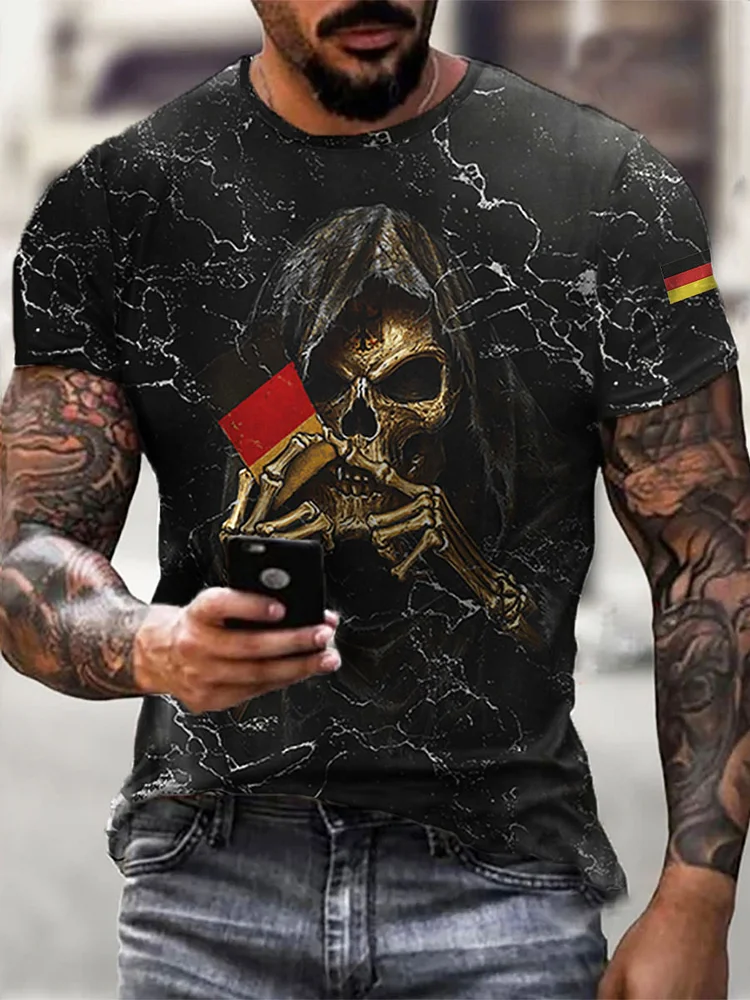 Männer Deutschland Schädel Flagge Bedruckt Kurzarm T-Shirt