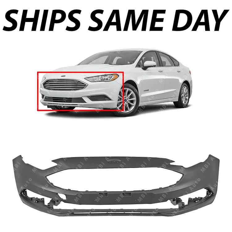 Silscvtt Primed Front Bumper Cover Replacement for Fusion 2017-2018 without Park Assist Sensor Holes FO1000718 Plastic