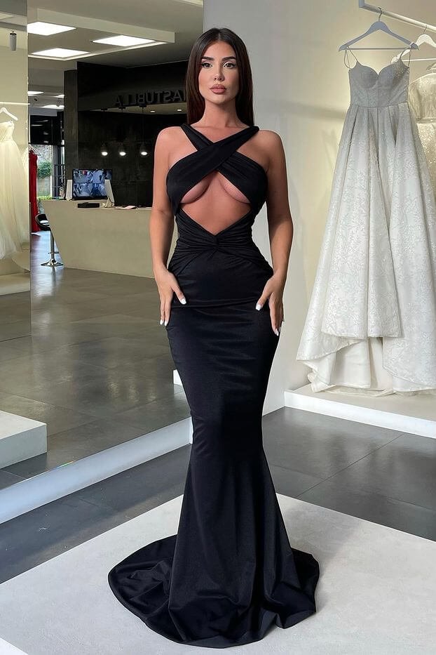 Bellasprom Halter Black Mermaid Prom Dress Sleeveless On Sale