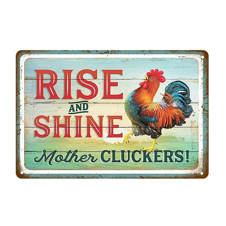 Chicken rise & shine mother cluckers - enseignes en étain vintage / enseignes en bois - 7.9x11.8in & 11.8x15.7in