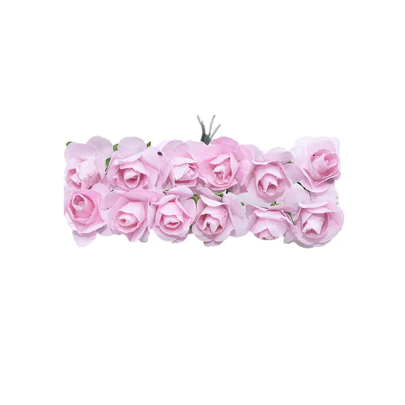 72/144pcs Artificial Flower Mini Cute Paper Rose Handmade For Wedding Decoration DIY Wreath Gift Scrapbooking Craft Fake Flower