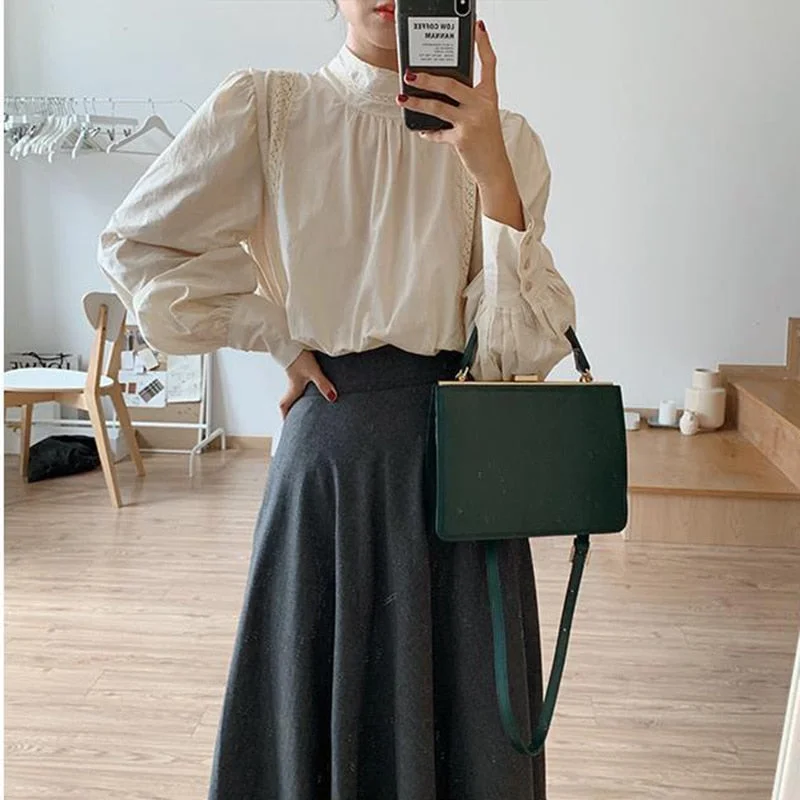 Shirts Womens Spring Autumn Long Sleeve Elegant Stand Collar Trendy Blouses New Korean Style Female Clothing Casual Daily Chic