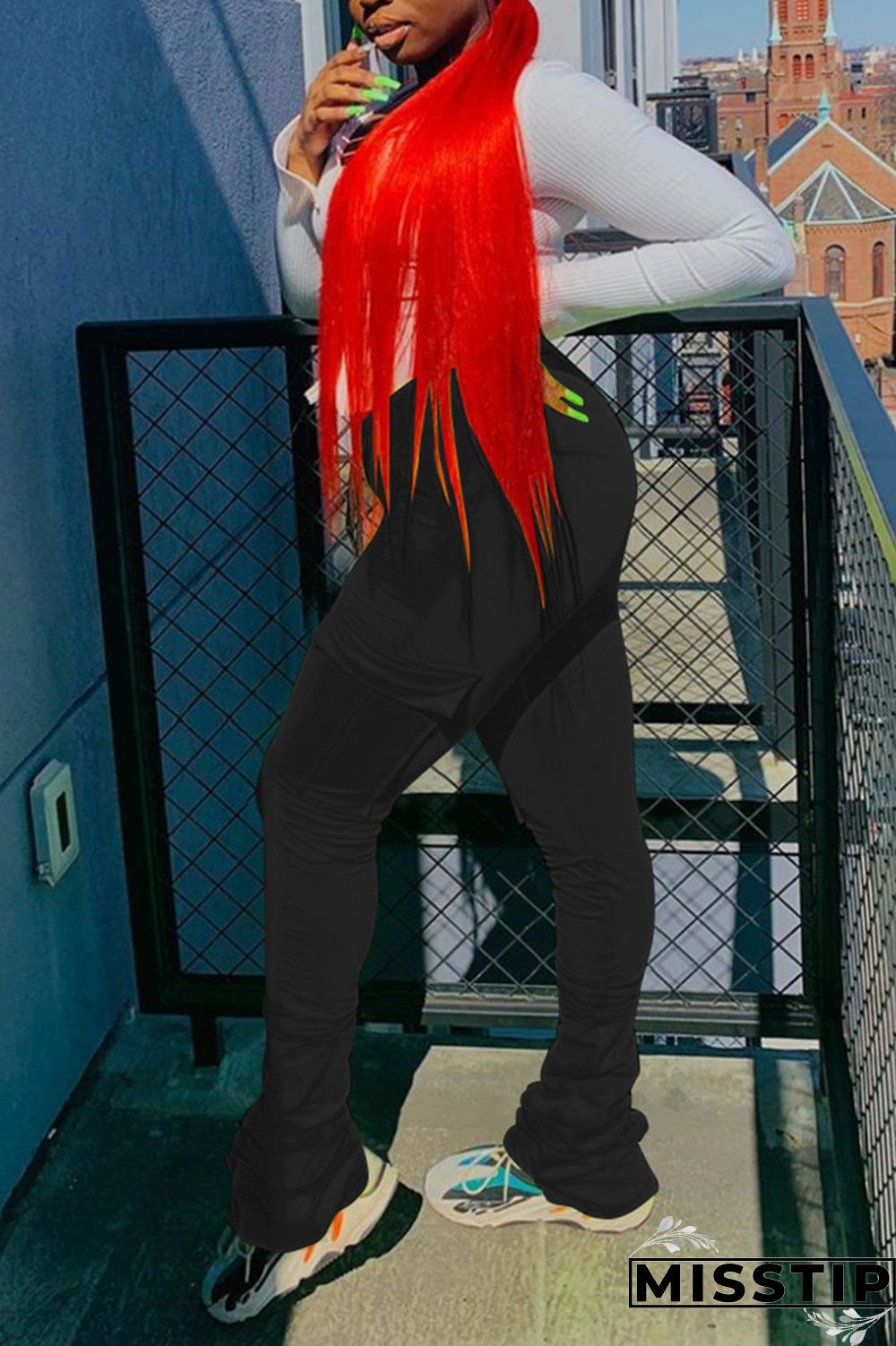 Orange Fashion Casual Pleated Sports Trousers