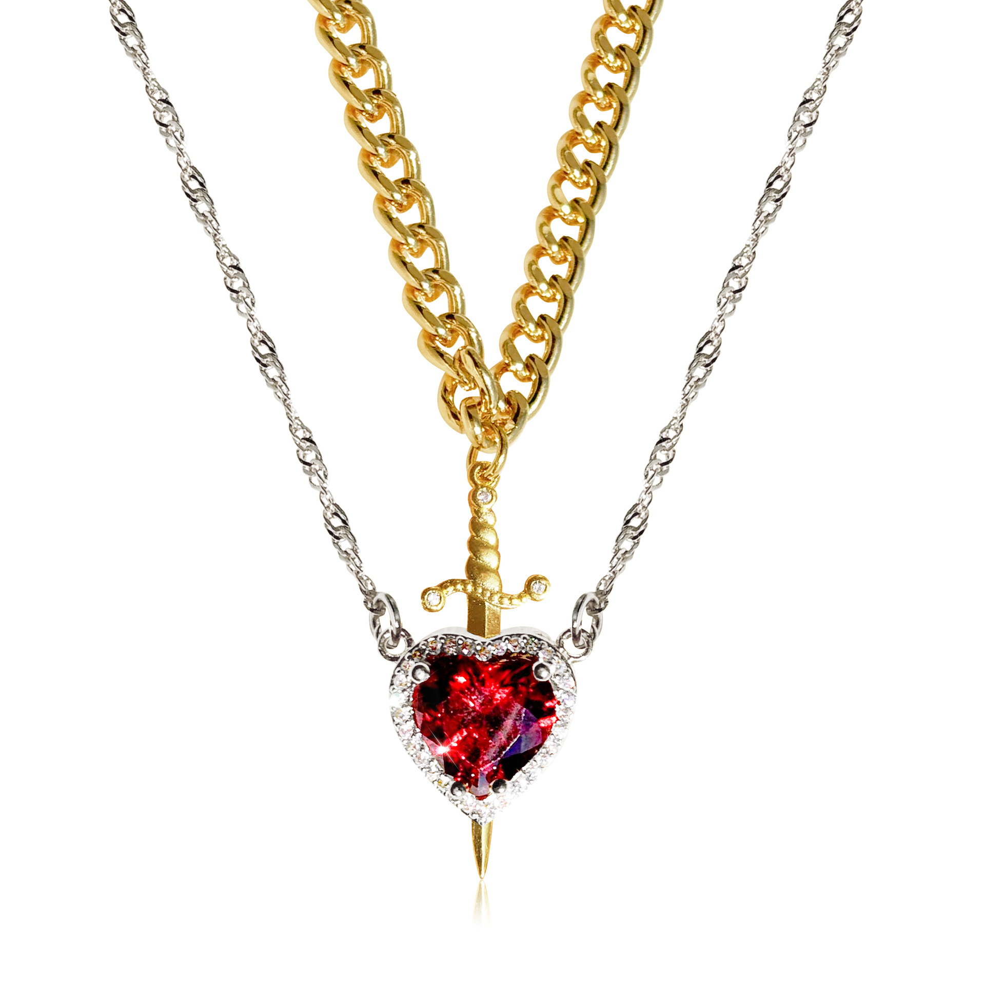 Loveyoufancy Couple Jewelry - Heart and Sword Necklace-Huntsman Necklace-Sword Necklace