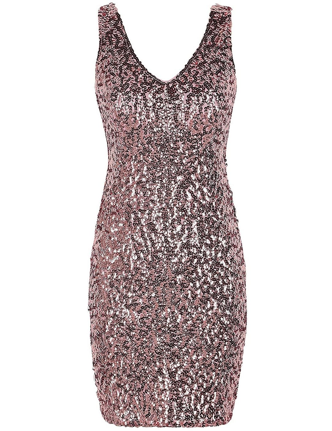 Women's Sexy Deep V Neck Sequin Glitter Bodycon Stretchy Mini Party Dress