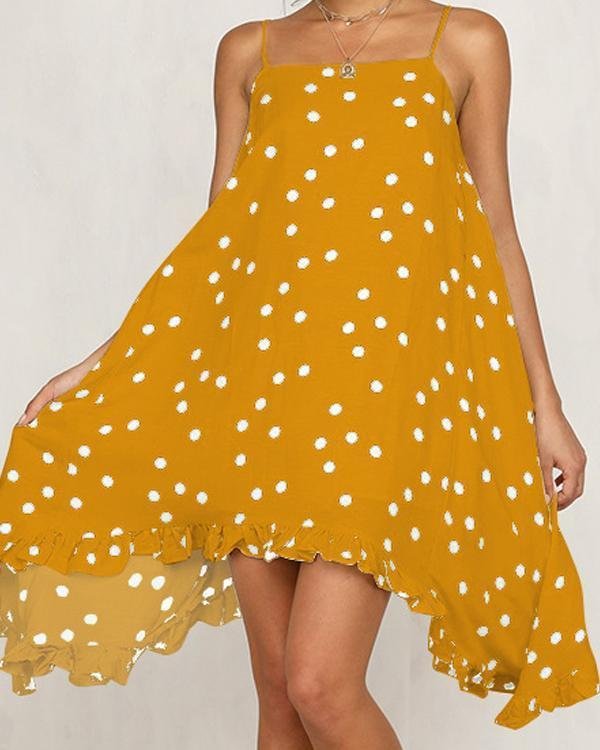 Women's Beach Chiffon Casual Polka Dot Spaghetti Strap Mini Dress