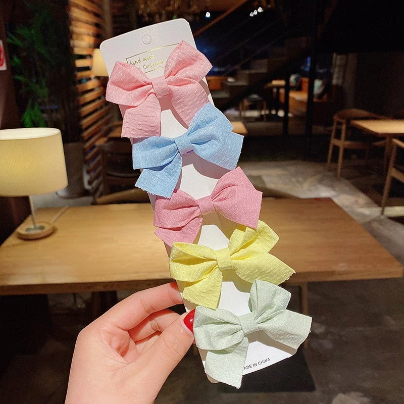 5PCS/Set New Girls Cute Plaid Print Star Hairpins For Kids Children Sweet Headband Hair Clips Barrettes Fashion Bow Accessories