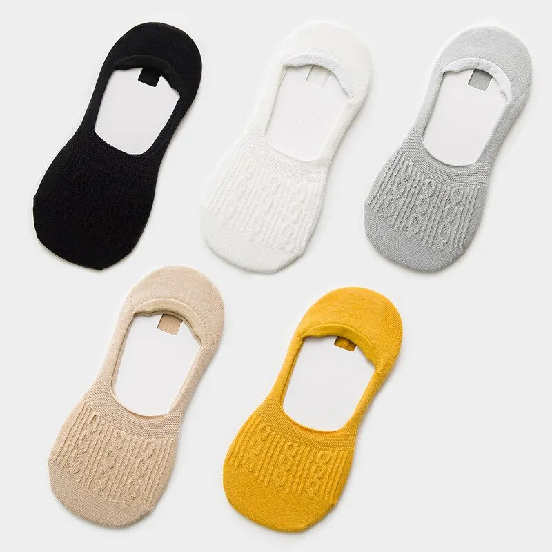 Candy Color Invisible Non-slip Low Cut Socks Fashion Women Casual Cotton Breathable Ankle Boat Socks 5Pairs