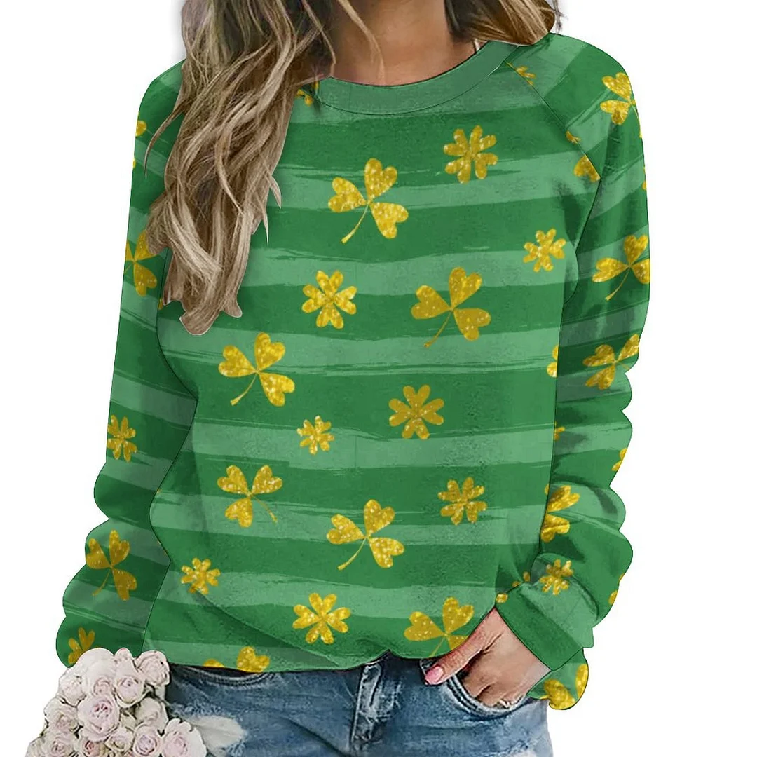 Printed Long Sleeve Casual Sweatshirt for  Women and Men Unisex Pattern St. Patrick's Day, Green, Clover, Lucky