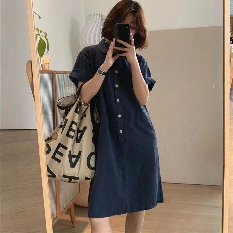 Casual Cotton Linen Short Sleeve Mini Dress