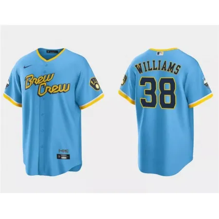 Men's Milwaukee Brewers #38 Devin Williams Powder Blue 2022 City Connect Cool Base Stitched Jersey