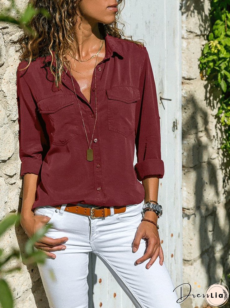 Casual Long Sleeve Top with Pockets