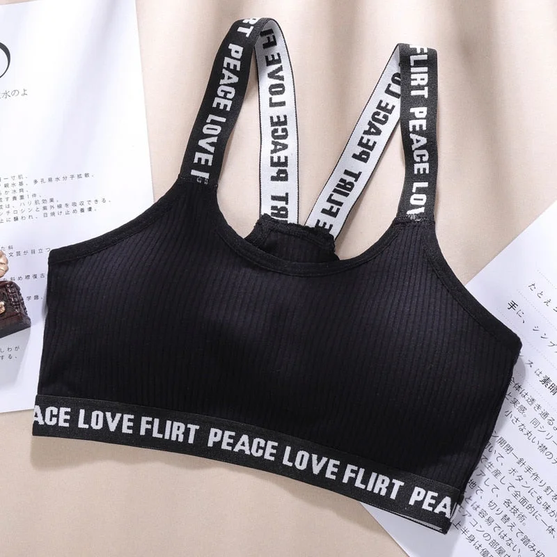 FINETOO Women Cotton Tube Top Femme Underwear Sexy Lingerie Bralette Cross Letter Strap Backless Bras Padded Brassiere Camisole