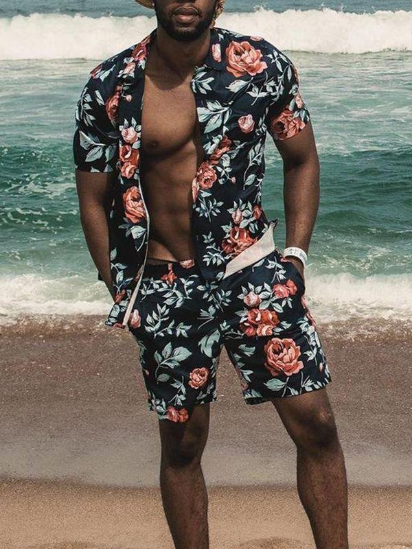 Men Tops - Men's Casual Beach Short Sleeve Shirt Set of inspirelf