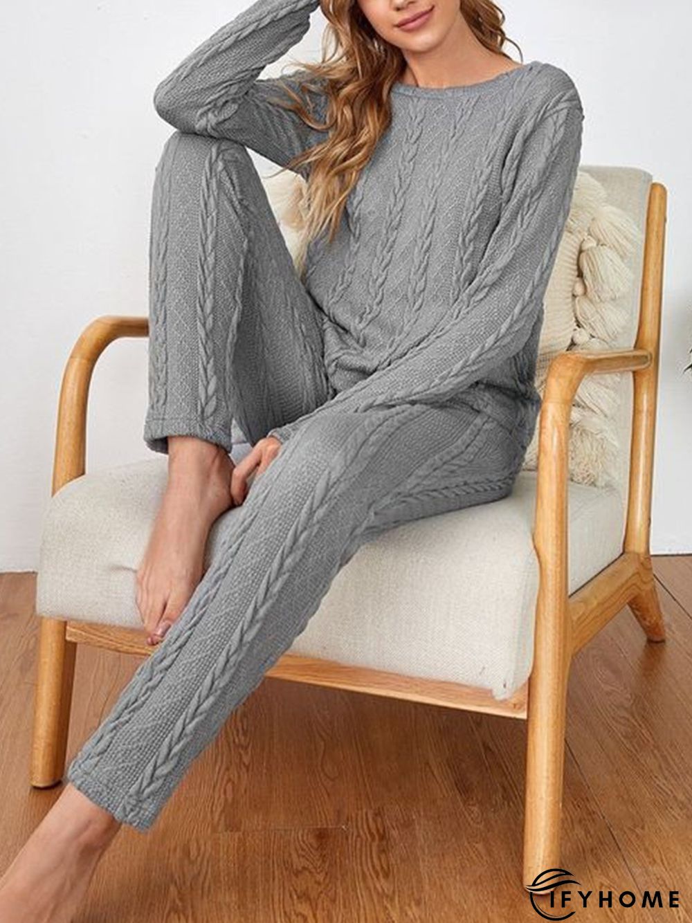 Casual Jacquard Long sleeve Loose Two-Piece Set | IFYHOME