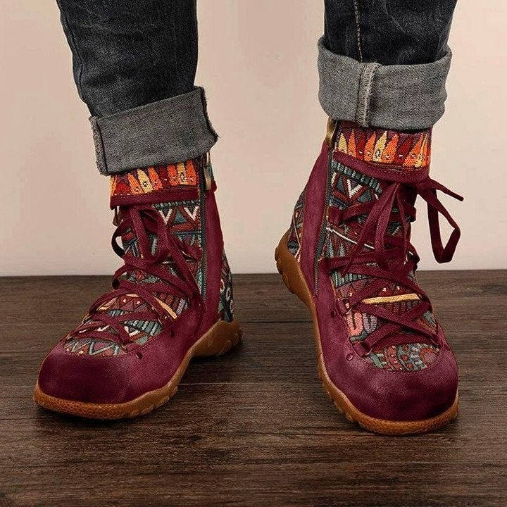 (45% OFF)-Vintage Jacquard Stitching Short Martin Boots