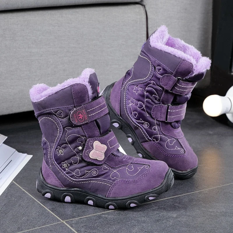 Christmas Gift Children's Winter Snow Boots For Baby Girl Shoes Kid's Boys Fashion Plus Velvet Warm Waterproof Non-slip Boot TPR Purple