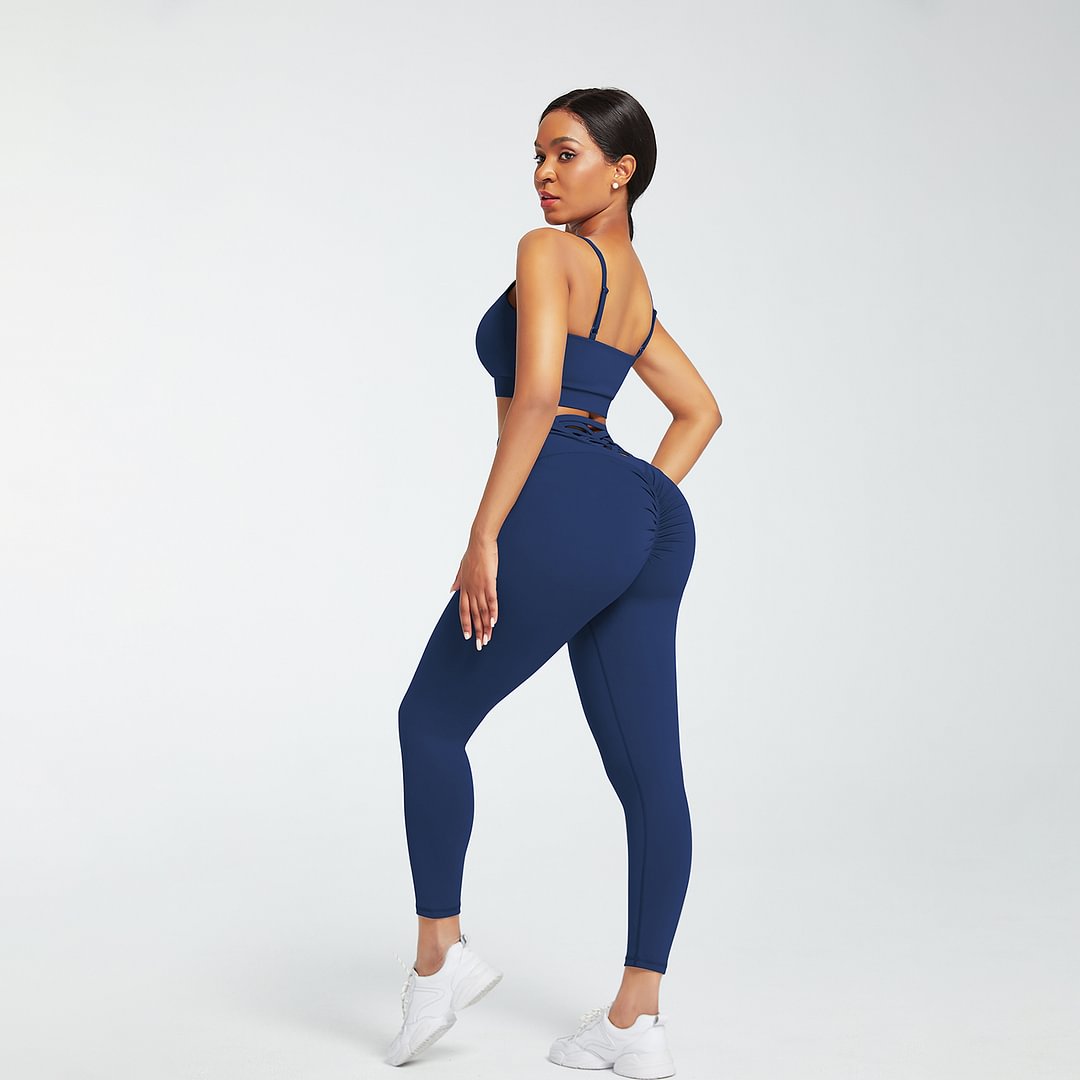 Navy Blue LaceUp Pleated Gym Sets FullLength Delightful Garment