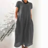 Robe trapèze ample en coton et lin de grande taille de couleur unie