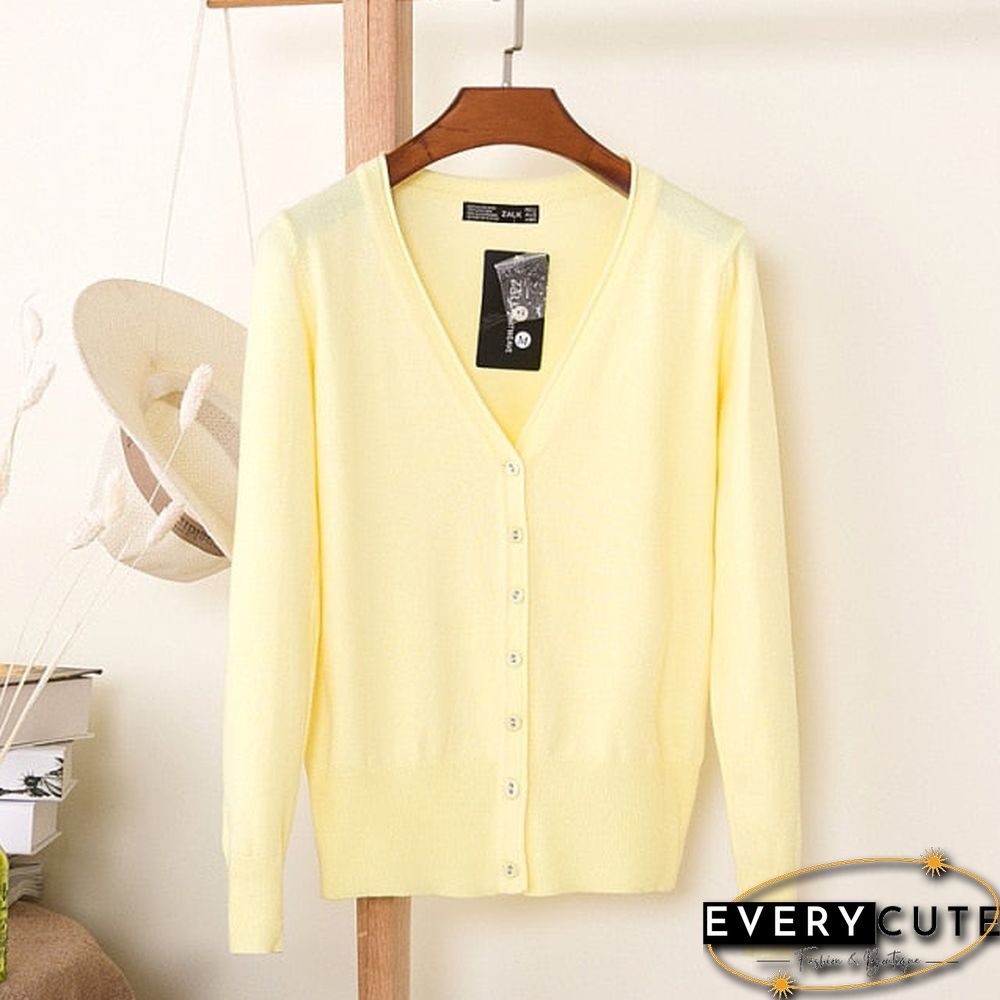 Casual Women Knitted Cardigan Sweater Autumn Winter Women Solid Color V-Neck Long Sleeve Plus Size Crochet Knit Sweater Coat