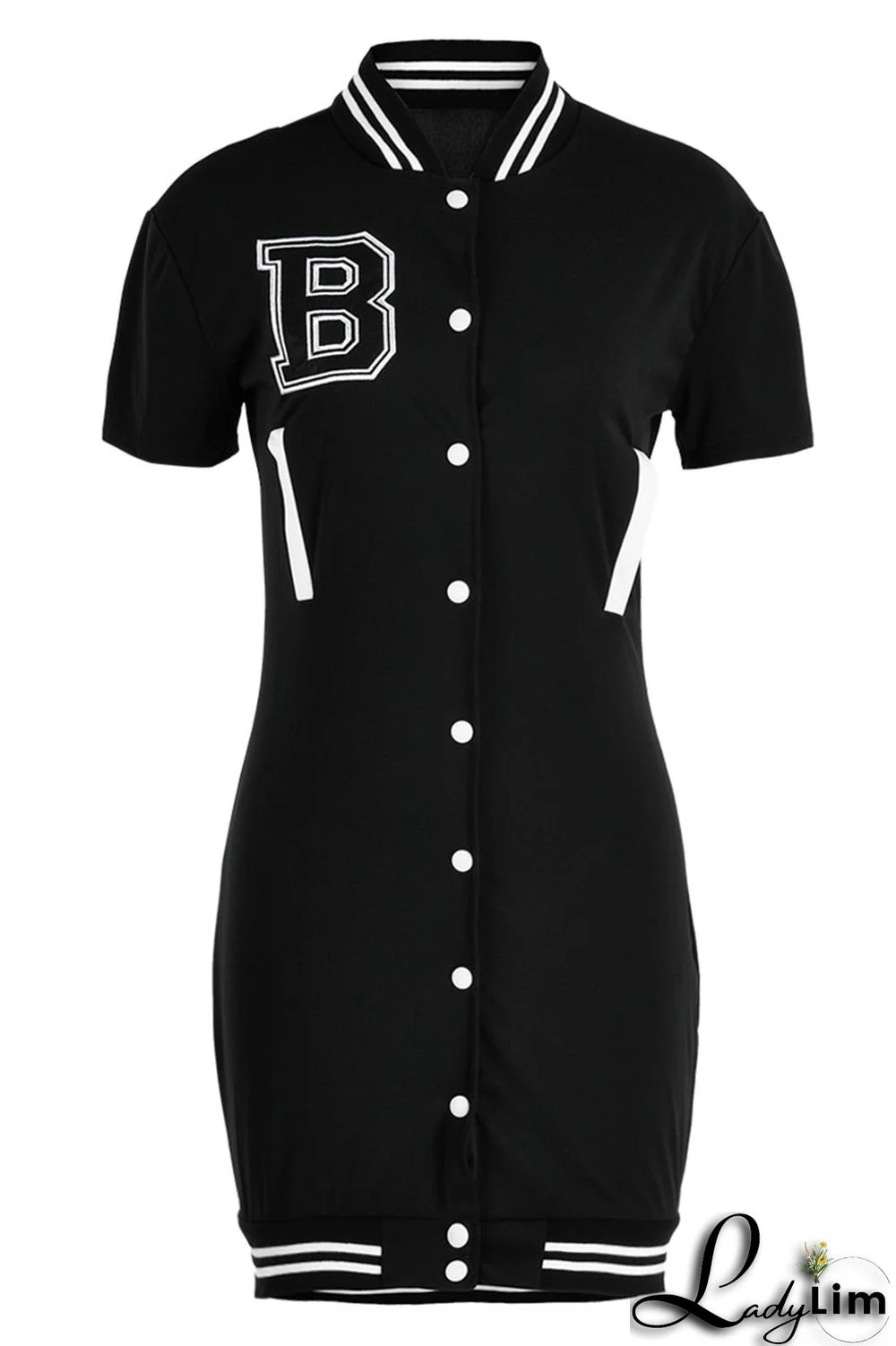 Black Casual Solid Embroidered Split Joint Buckle Straight Dresses