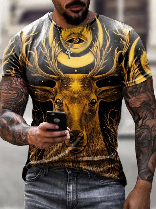 Casual Elk Yellow Slim Fit T-shirt