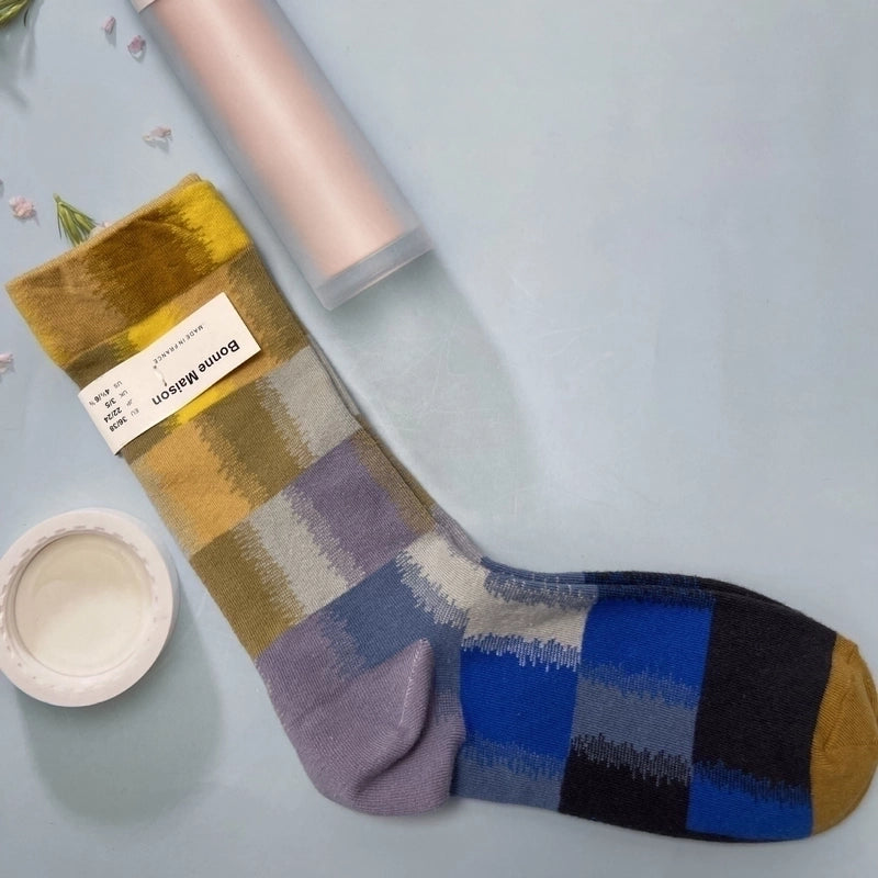 Women’s Minimalist Human Houndstooth Cotton Crew Socks A Pair