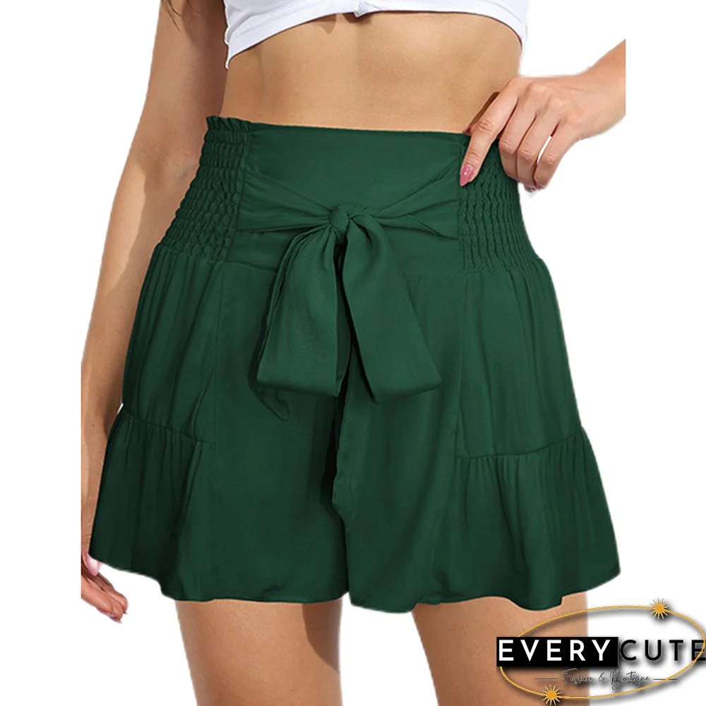 Army Green Ruffle Hem Tie Waist Wide Leg Culotte