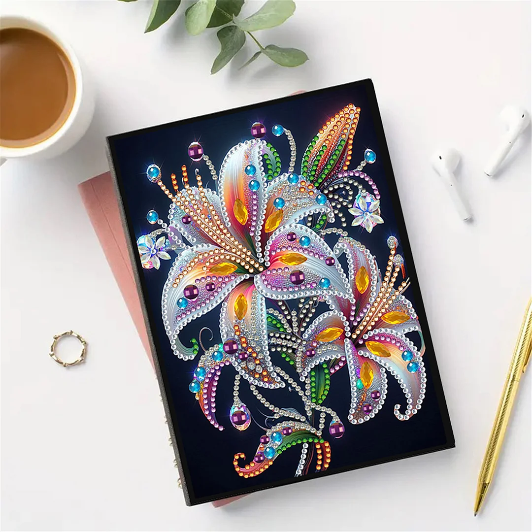 DIY Flower Diamond Painting Journals Notebooks 50 Pages A5 No Lines Special Shaped Diamond Art Kits for Beginners Craft Lovers and Artists (Lily)