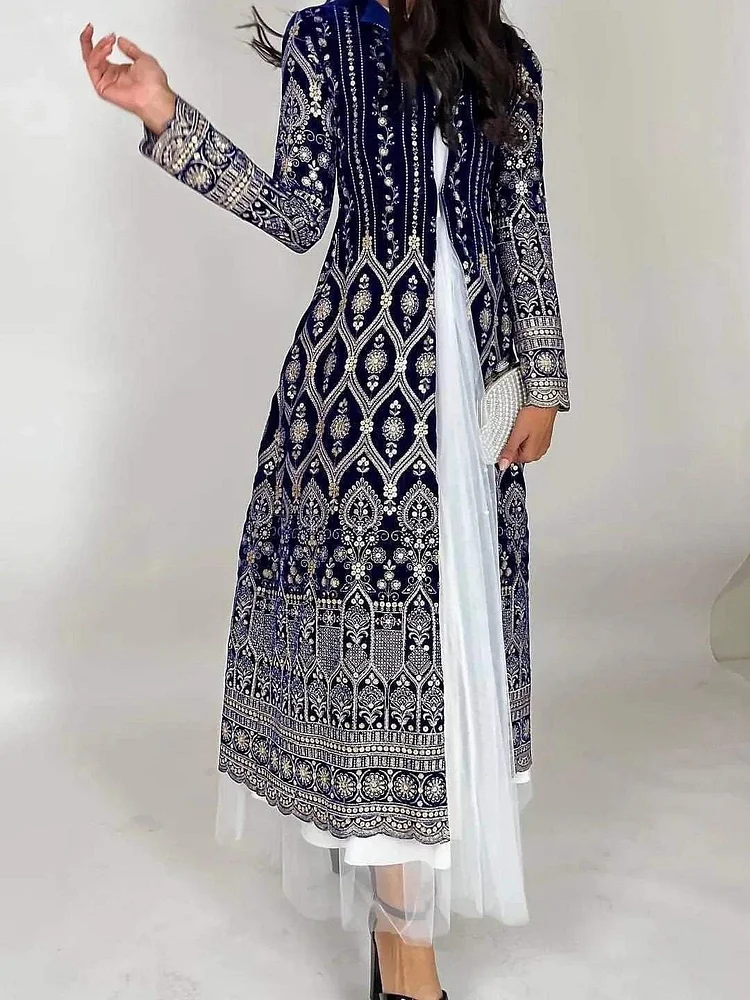 Ethnic Embroidered Buttoned Tunic Abaya