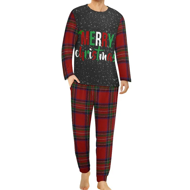 Men's Pajama Suit Merry Christmas Christmas Plaid  customized, personalized, gift