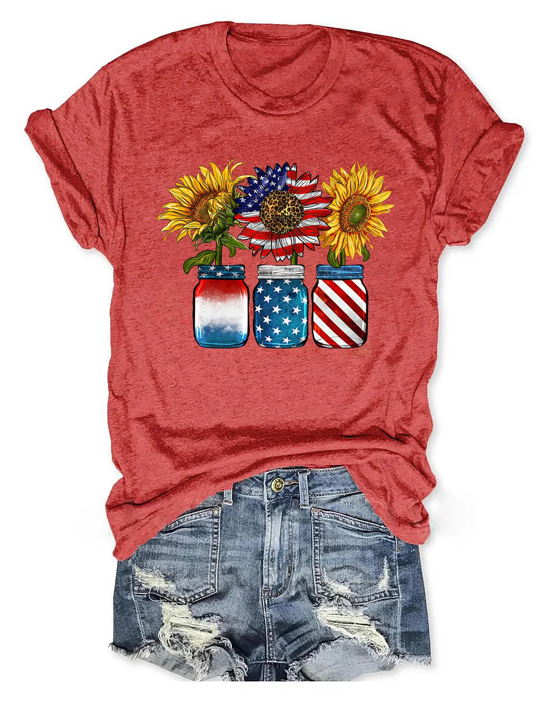 Patritotic Sunflower 4th Of July T-shirt