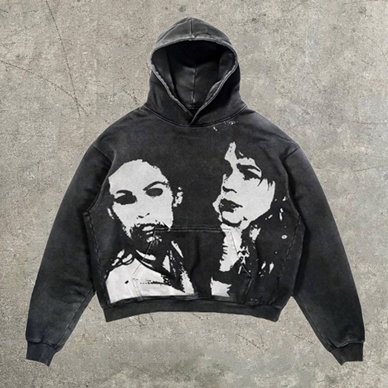 Vintage Quarreling Girls Graphic Acid Washed Oversized Hoodie