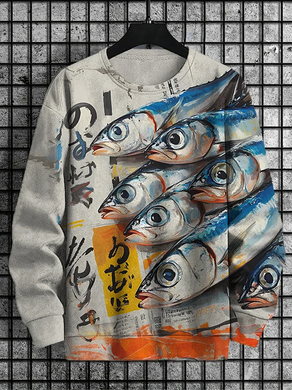 Men's Sardine Japanese Art Print Casual Sweatshirt