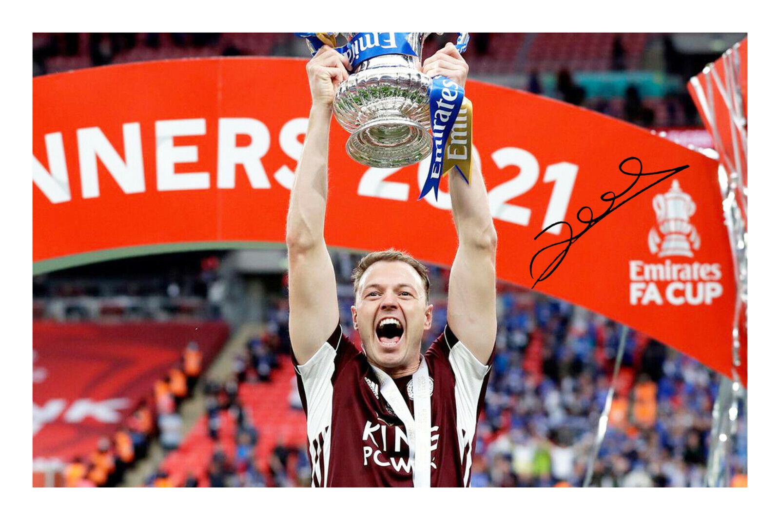 Jonny Evans Leicester City FC FA Cup Winners 2021 Signed A4 Photo Poster painting Print