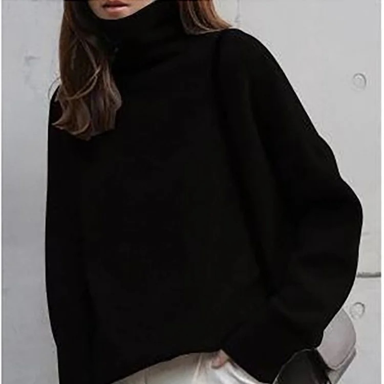 Uveng Uveng High-Necked Sweater Thick Sweater Loose Thigh Languid Knitted Large-Size Bottom Shirt