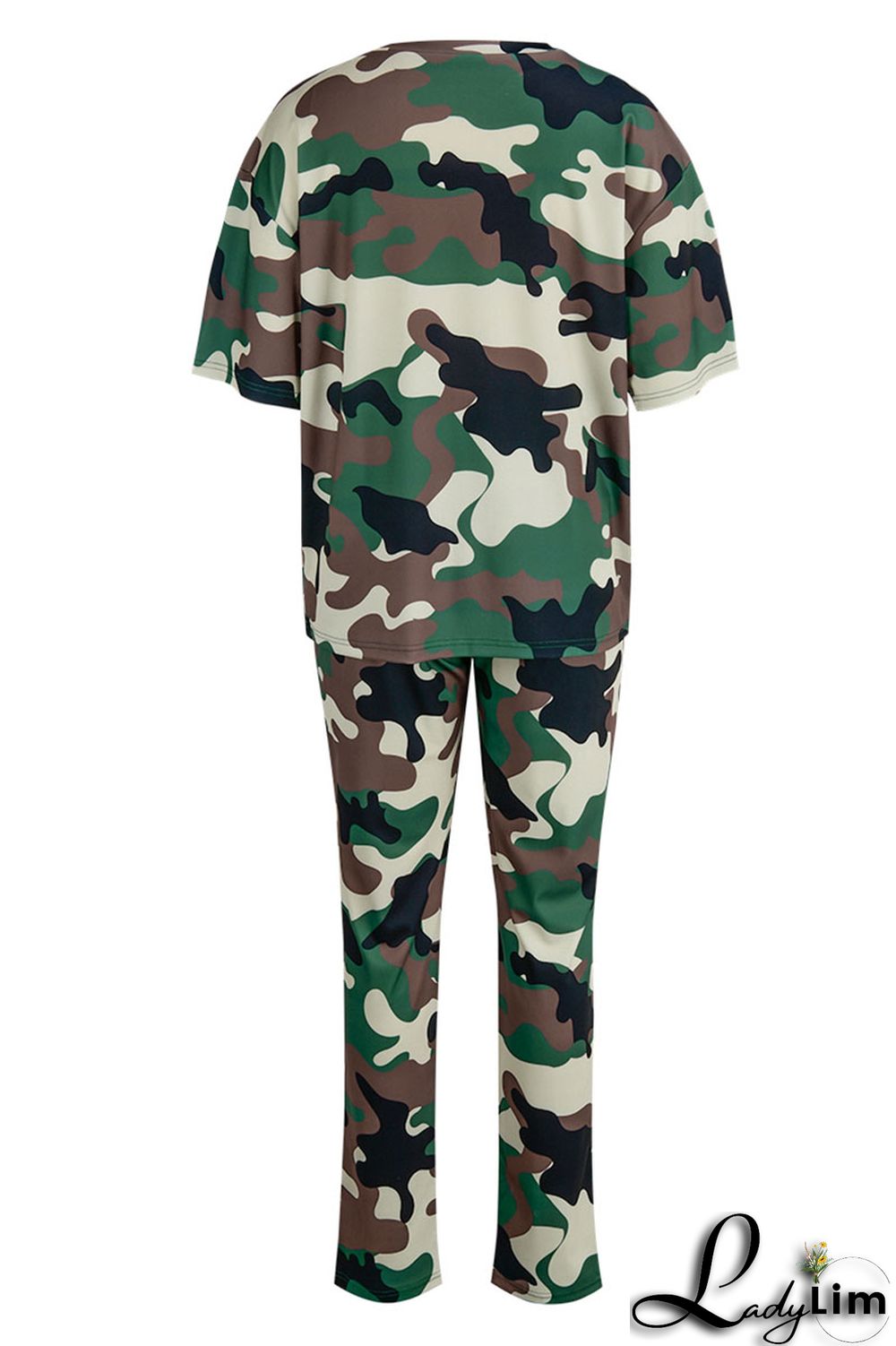 Light Brown Casual Print Camouflage Print Patchwork O Neck Short Sleeve Two Pieces