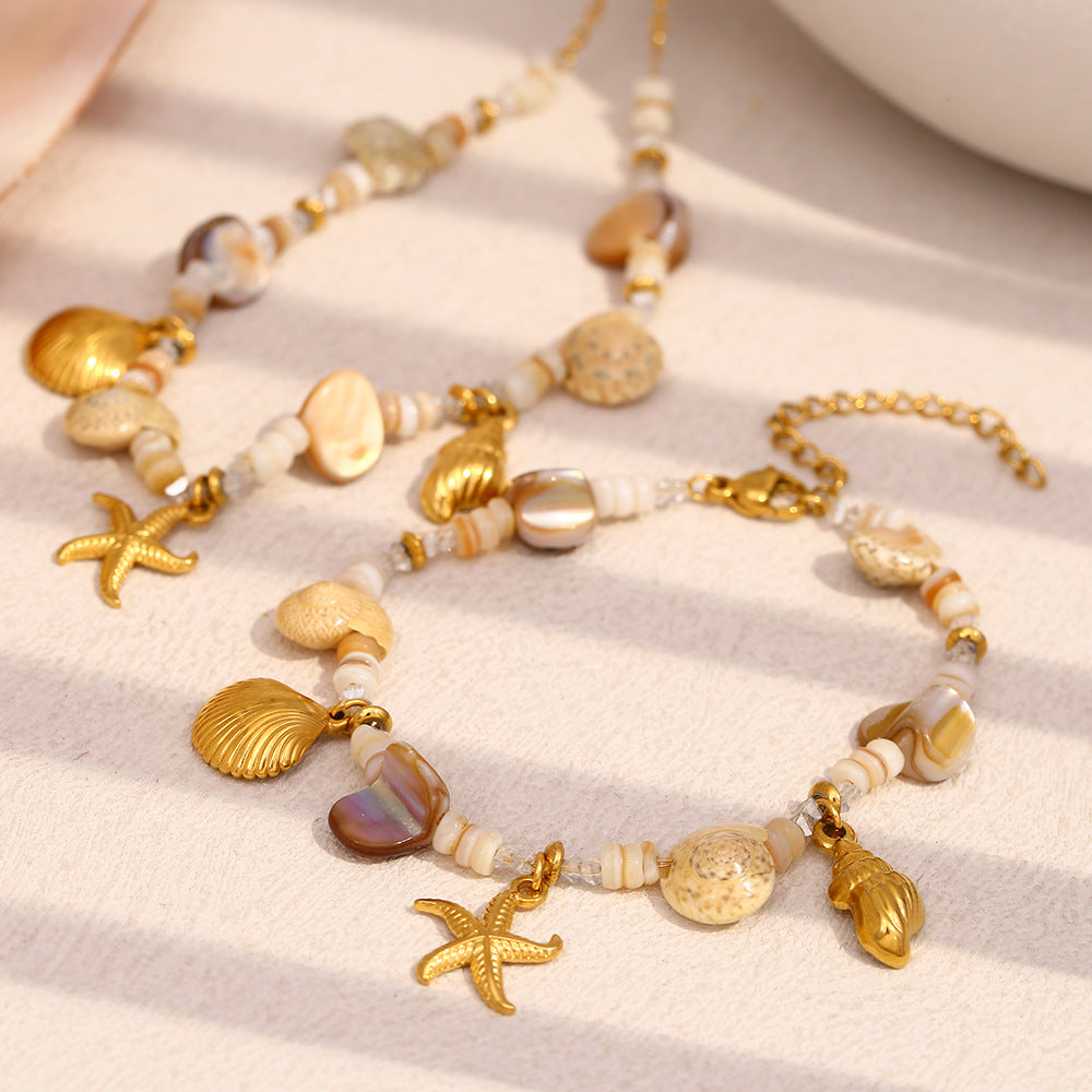 Fashion Retro Niche Bracelet Stainless Steel Plated 18K Gold Ocean Series Pendant Necklace