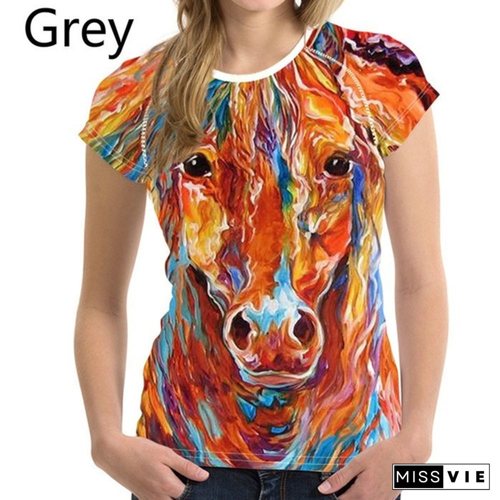 Crazy Horse T-shirts for Women Tees Shirt Harajuku Trendy Tops Tshirts Ladies Short Sleeve Tees Slim T-shirt