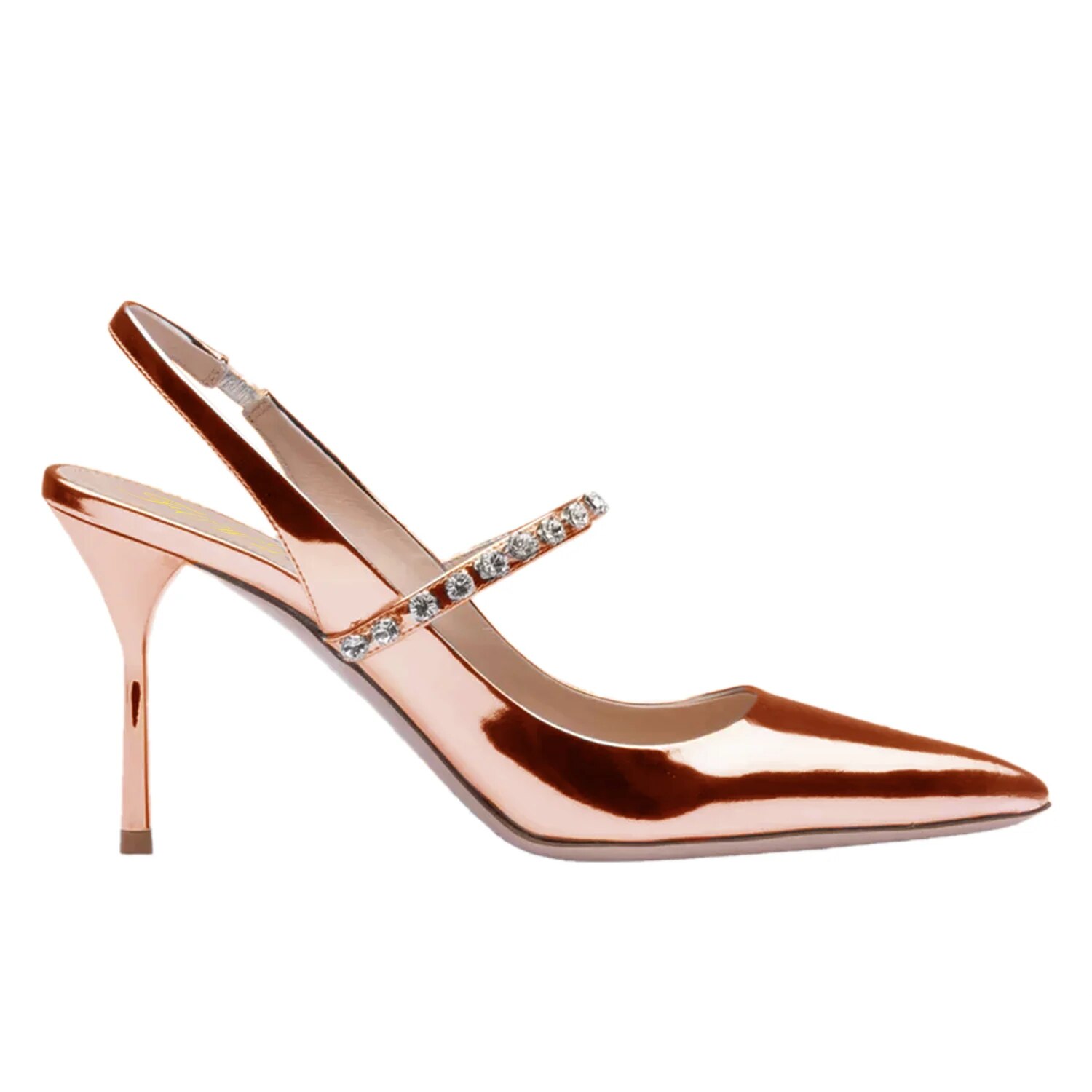 TAAFO Crystal High Thin Heels Slingbacks Women's Pumps Pointed Toe Rhinestone Elastic Sandals Ladies Dress 
