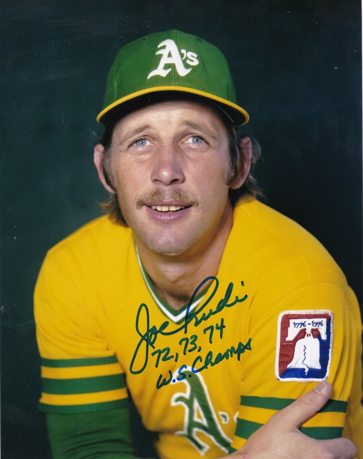 JOE RUDI OAKLAND A'S 1972,73,74 WS CHAMPS ACTION SIGNED 8x10