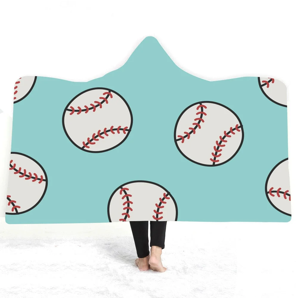Hooded Blanket 3D Printed Baseball For Home Sofa Sherpa Fleece Hoodie Blanket Microfiber Throw Blanket For Adults Drop Shipping