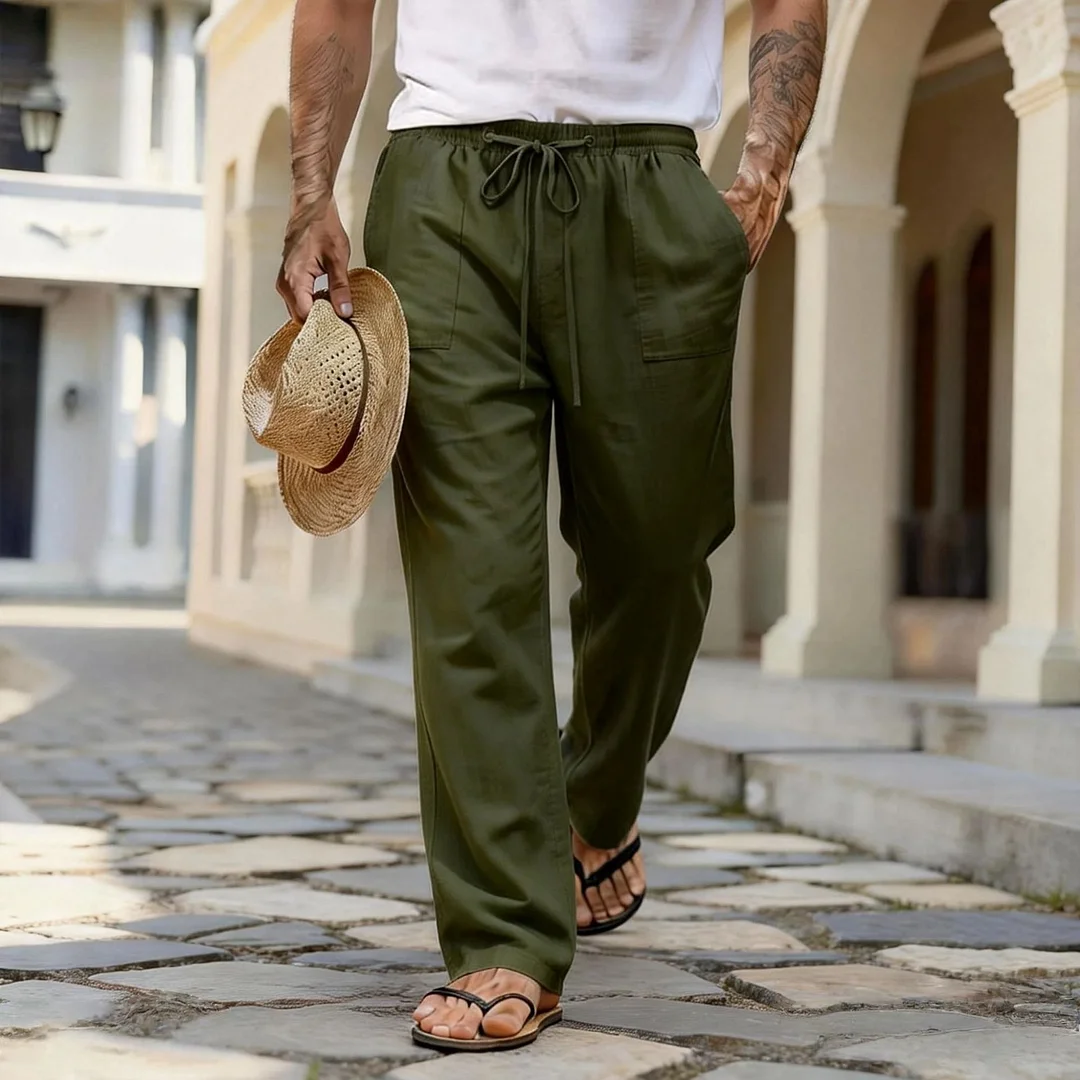 2026 Casual Fashion Loose Fit Men's Summer Breathable Long Pants Beach Straight Leg Pants Pure Long Pants-INSPIREUSE