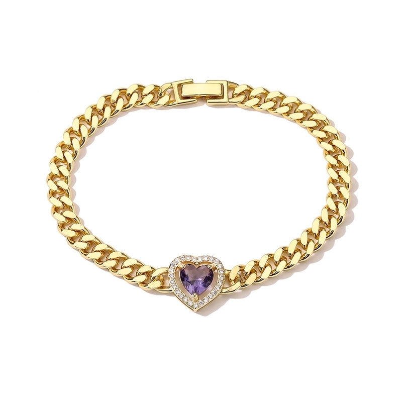 Fashion Heart Shape Copper Inlay Zircon Bracelets 1 Piece