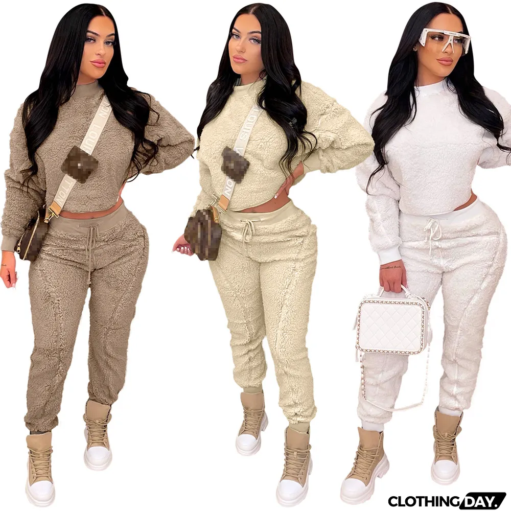 Casual Plus Velvet Solid Color Two-piece Suit