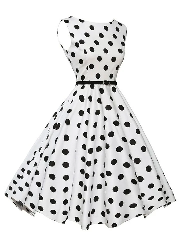 Summer Casual Dress Women  Polka Dot Retro Swing Gown Pin Up Robe Vintage 60s 50s Rockabilly Sundress