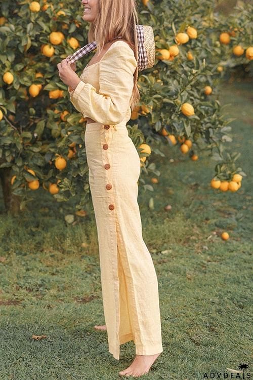 Button Slit Crop Pants Set