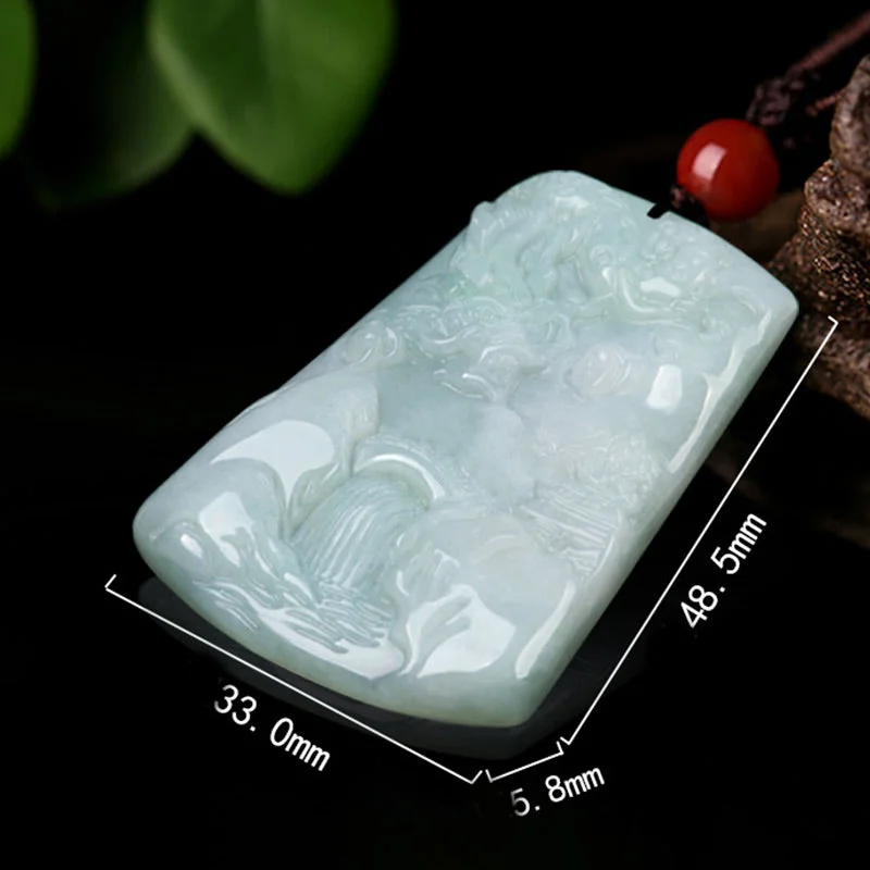Chinese Zodiac Dragon Jade Mountain River Luck Necklace String Pendant