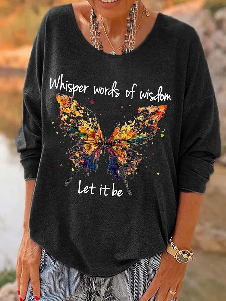 Women Hippie Dragonfly Whisper Words Of Wisdom Let It Be Printed Long Sleeve T-Shirt socialshop