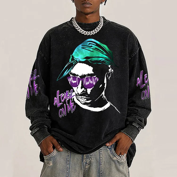 Vintage 2PAC Tupac Shakur Graphic Long Sleeve Washed T-Shirt